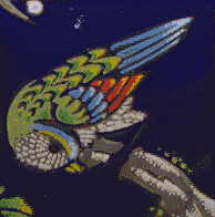 close-up of bird on branch, from Chinese blue vase