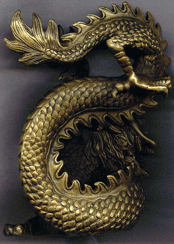 back view of chinese brass dragon