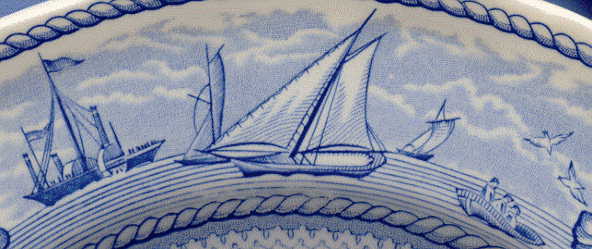 border of plate showing C19 gaff cutters and an early steam paddler.