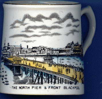 edwardian blackpool mug: front view showing view of blackpool
