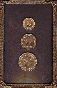 frame and 3 coins: penny, ha'penny and farthing