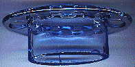 art deco pale blue glass rose bowl: frog viewed from side
