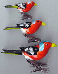 three bright glass birds, view from right side