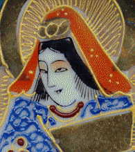 japanese small plate, close-up of head and shoulders of lady in japanese costume
