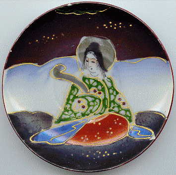 japanese porcelain handpainted saucer showing japanese lady