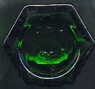 hexagonal green poison bottle: view of base