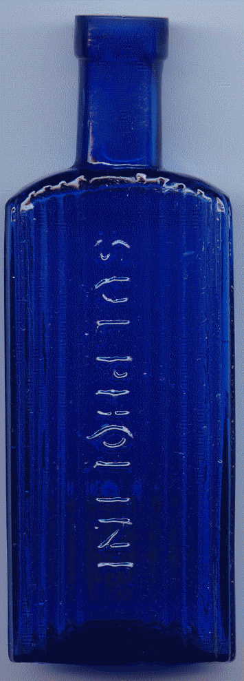 victorian cobalt poison bottle: front view