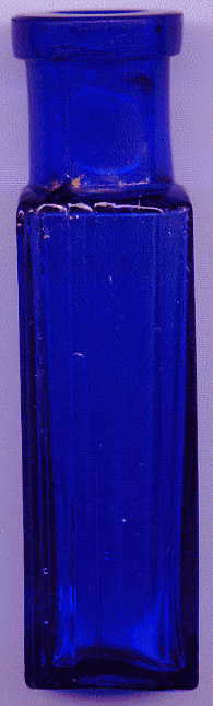 tiny bristol blue rectangular victorian ntbt poison bottle: right side