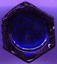 tiny bristol blue victorian hexagonal ntbt poison bottle: base view