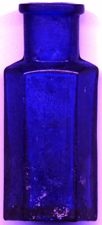 tiny bristol blue victorian hexagonal ntbt poison bottle: back view