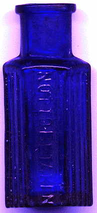 tiny bristol blue victorian hexagonal ntbt poison bottle: front view