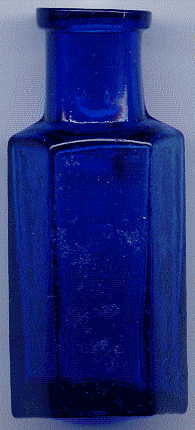 small octagonal blue poison bottle: back view